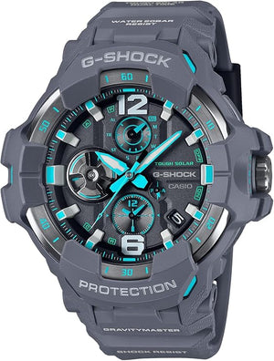 CASIO G-SHOCK GRAVITYMASTER BLUETOOTH SOLAR ANALOG GREY & BLUE MEN WATCH GR-B300-8A2JF