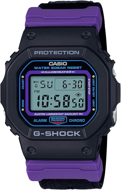 CASIO G-SHOCK THROWBACK 1990S DIGITAL FABRIC STRAP BLACK & PURPLE MEN WATCH DW-5600THS-1JR