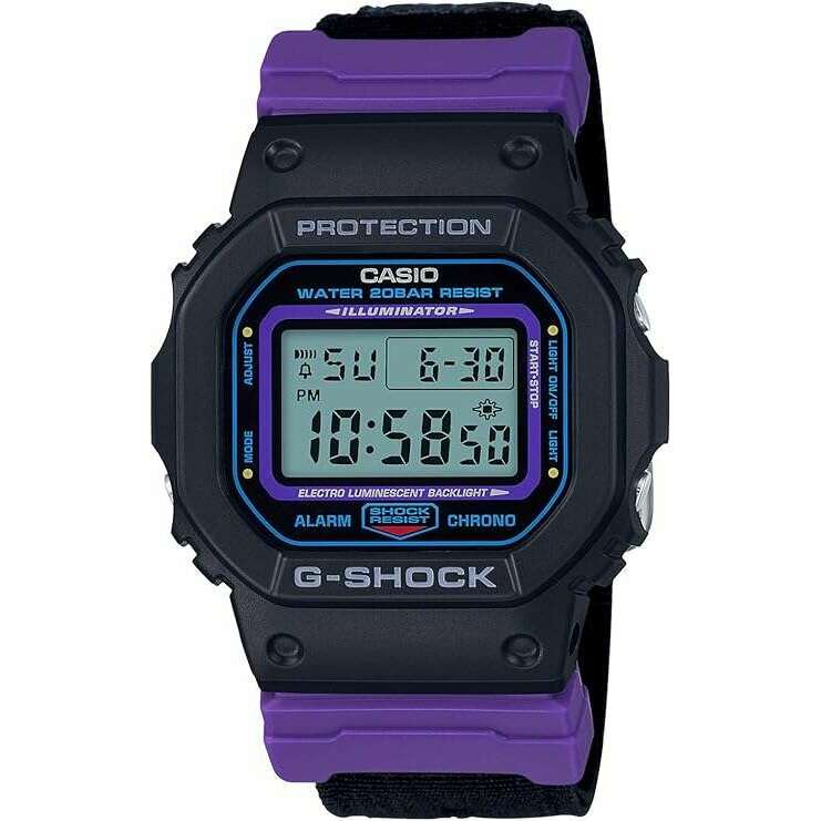 ROOK JAPAN:CASIO G-SHOCK THROWBACK 1990S DIGITAL FABRIC STRAP BLACK & PURPLE MEN WATCH DW-5600THS-1JR,JDM Watch,Casio G-Shock