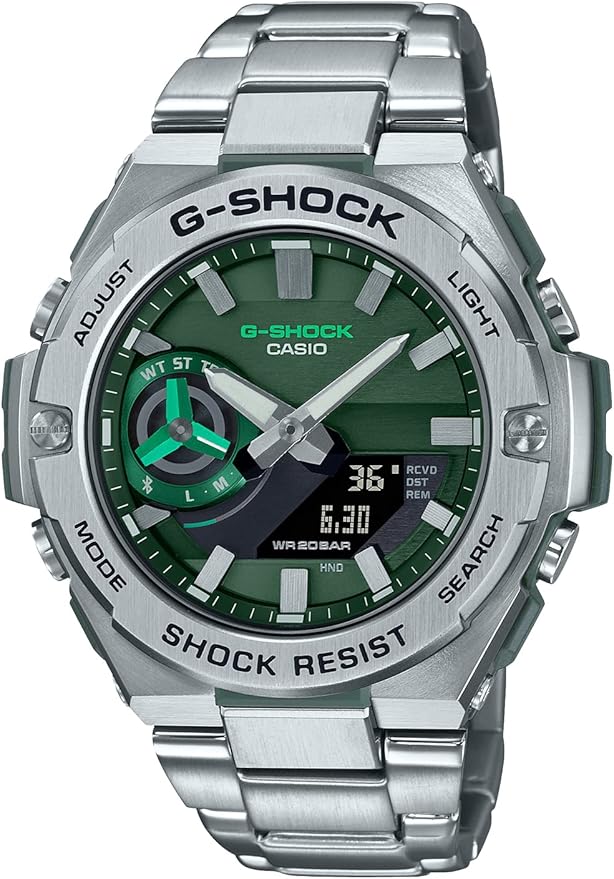 CASIO G-SHOCK G-STEEL BLUETOOTH SILVER & GREEN MEN WATCH GST-B500AD-3AJF