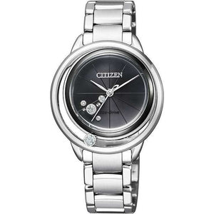 ROOK JAPAN:CITIZEN L ECO-DRIVE SOLAR DIAMONDS SILVER STRAP BLACK DIAL LADIES WATCH EW5529-80E,JDM Watch,Citizen L