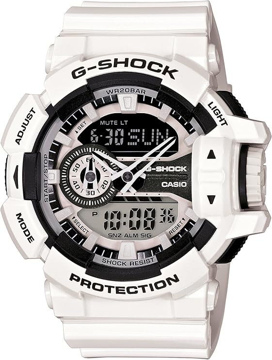 CASIO G-SHOCK WHITE STRAP ANALOG DIGITAL BLACK DIAL MEN WATCH GA-400-7AJF