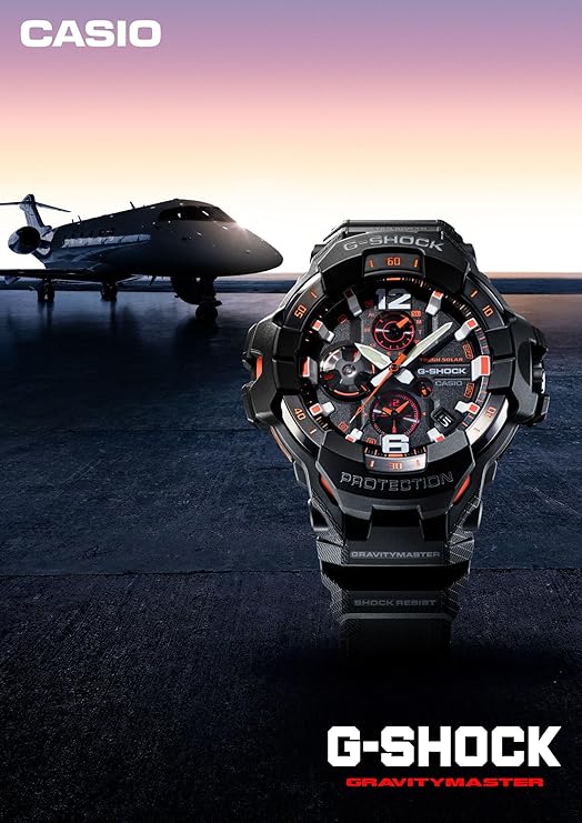 CASIO G-SHOCK GRAVITYMASTER BLUETOOTH SOLAR ANALOG BLACK & ORANGE MEN WATCH GR-B300-1A4JF