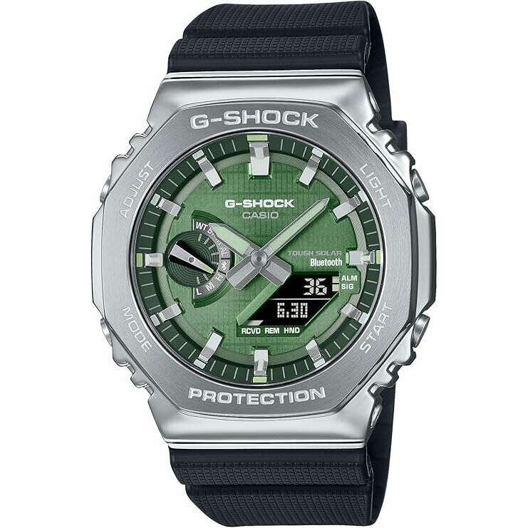 ROOK JAPAN:CASIO G-SHOCK METAL COVERED BLUETOOTH SOLAR SILVER & GREEN DIAL MEN WATCH GBM-2100A-1A3JF,JDM Watch,Casio G-Shock