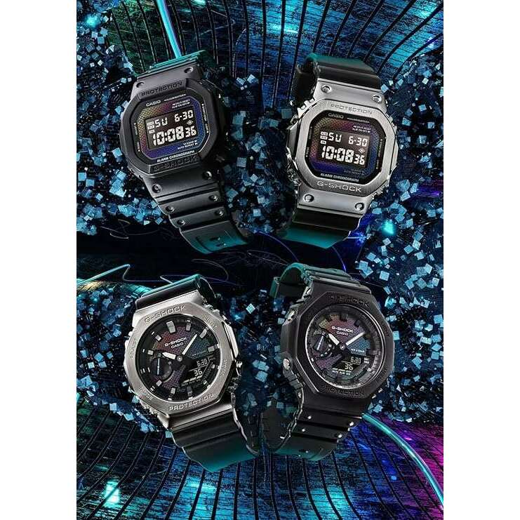 ROOK JAPAN:CASIO G-SHOCK METAL COVERED BLACK & SILVER MULTICOLORED DIAL MEN WATCH GM-2100RW-1AJF,JDM Watch,Casio G-Shock