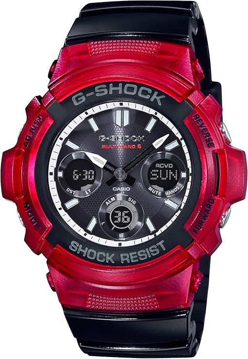 CASIO G-SHOCK RADIO SOLAR ANALOG DIGITAL BLACK & RED MEN WATCH AWG-M100SRB-4AJF