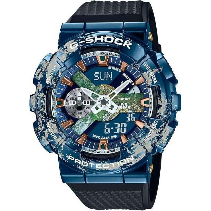 ROOK JAPAN:CASIO G-SHOCK EARTHLY MOTIF BLACK & BLUE ANALOG DIGITAL MEN WATCH GM-110EARTH-1AJR,JDM Watch,Casio G-Shock