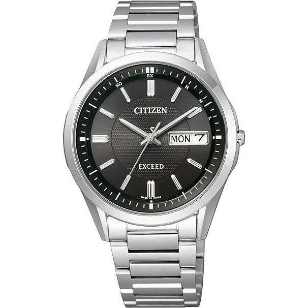 ROOK JAPAN:CITIZEN EXCEED ECO-DRIVE RADIO CONTROLLED DAY-DATE MODEL SILVER & BLACK MEN WATCH AT6030-51E,JDM Watch,Citizen Exceed