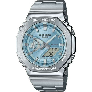 ROOK JAPAN:CASIO G-SHOCK DAY-DATE METAL BEZEL SILVER STRAP SKY BLUE DIAL MEN WATCH GM-2110D-2AJF,JDM Watch,Casio G-Shock