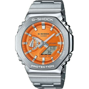 ROOK JAPAN:CASIO G-SHOCK DAY-DATE METAL BEZEL SILVER STRAP ORANGE DIAL MEN WATCH GM-2110D-4AJF,JDM Watch,Casio G-Shock