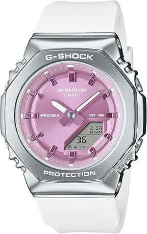 CASIO G-SHOCK METAL COVERED ANALOG DIGITAL WHITE & PURPLE LADIES WATCH GM-S2110-7A6JF