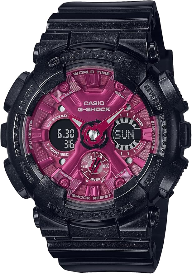 CASIO G-SHOCK MID-SIZE MODEL BLACK & RED ANALOG DIGITAL LADIES WATCH GMA-S120RB-1AJF