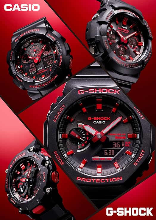 CASIO G-SHOCK DAY-DATE ANALOG DIGITAL BLACK & RED MEN WATCH GA-2200BNR-1AJF