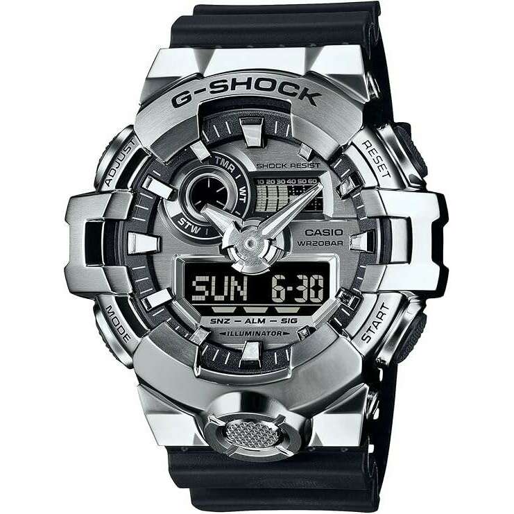 ROOK JAPAN:CASIO G-SHOCK METAL COVERED DAY-DATE BLACK & SILVER MEN WATCH GM-700-1AJF,JDM Watch,Casio G-Shock