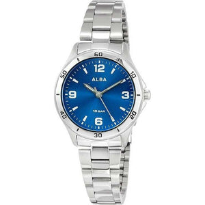 ROOK JAPAN:ALBA SPORTS ANALOG DOME INORGANIC GLASS SILVER STRAP BLUE DIAL LADIES WATCH AQQK409,Fashion Watch,ALBA