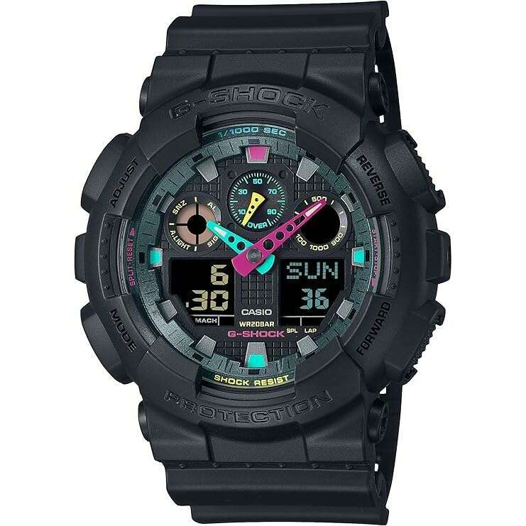 ROOK JAPAN:CASIO G-SHOCK DAY-DATE MULTI FLUORESCENT COLOR SERIES BLACK MEN WATCH GA-100MF-1AJF,JDM Watch,Casio G-Shock