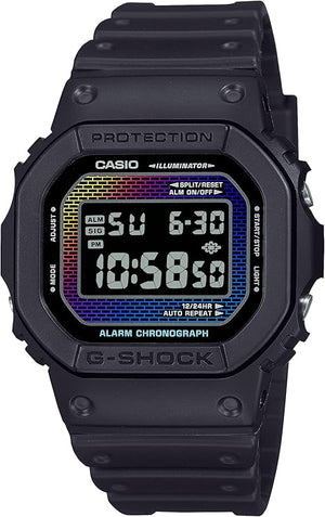 CASIO G-SHOCK BLACK STRAP MULTICOLORED DIAL DIGITAL MEN WATCH DW-5600RW-1JF