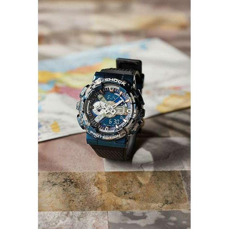 ROOK JAPAN:CASIO G-SHOCK EARTHLY MOTIF BLACK & BLUE ANALOG DIGITAL MEN WATCH GM-110EARTH-1AJR,JDM Watch,Casio G-Shock