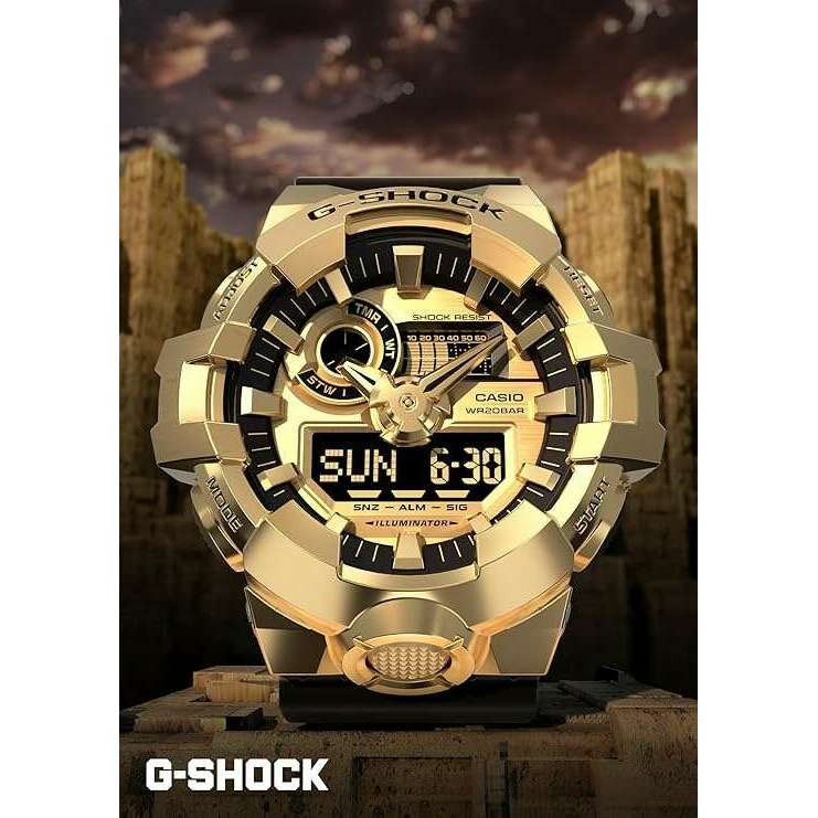 ROOK JAPAN:CASIO G-SHOCK METAL COVERED DAY-DATE BLACK & GOLD MEN WATCH GM-700G-9AJF,JDM Watch,Casio G-Shock