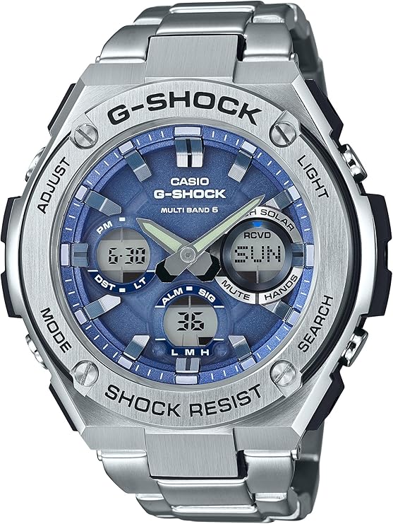 CASIO G-SHOCK G-STEEL RADIO SOLAR SILVER & BLUE ANALOG DIGITAL MEN WATCH GST-W110D-2AJF