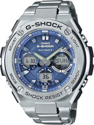 CASIO G-SHOCK G-STEEL RADIO SOLAR SILVER & BLUE ANALOG DIGITAL MEN WATCH GST-W110D-2AJF