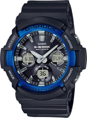 CASIO G-SHOCK RADIO SOLAR ANALOG DIGITAL DIAL BLACK & BLUE MEN WATCH GAW-100B-1A2JF