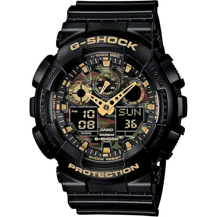 ROOK JAPAN:CASIO G-SHOCK DAY-DATE BLACK & GOLD CAMOUFLAGE DIAL MEN WATCH GA-100CF-1A9JF,JDM Watch,Casio G-Shock