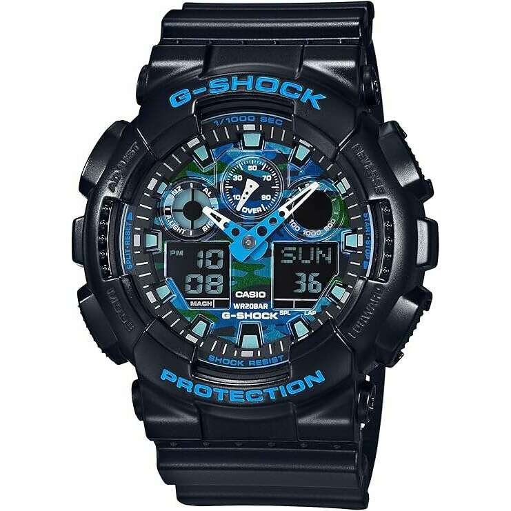 ROOK JAPAN:CASIO G-SHOCK BLACK & BLUE CAMOUFLAGE ANALOG DIGITAL DIAL MEN WATCH GA-100CB-1AJF,JDM Watch,Casio G-Shock