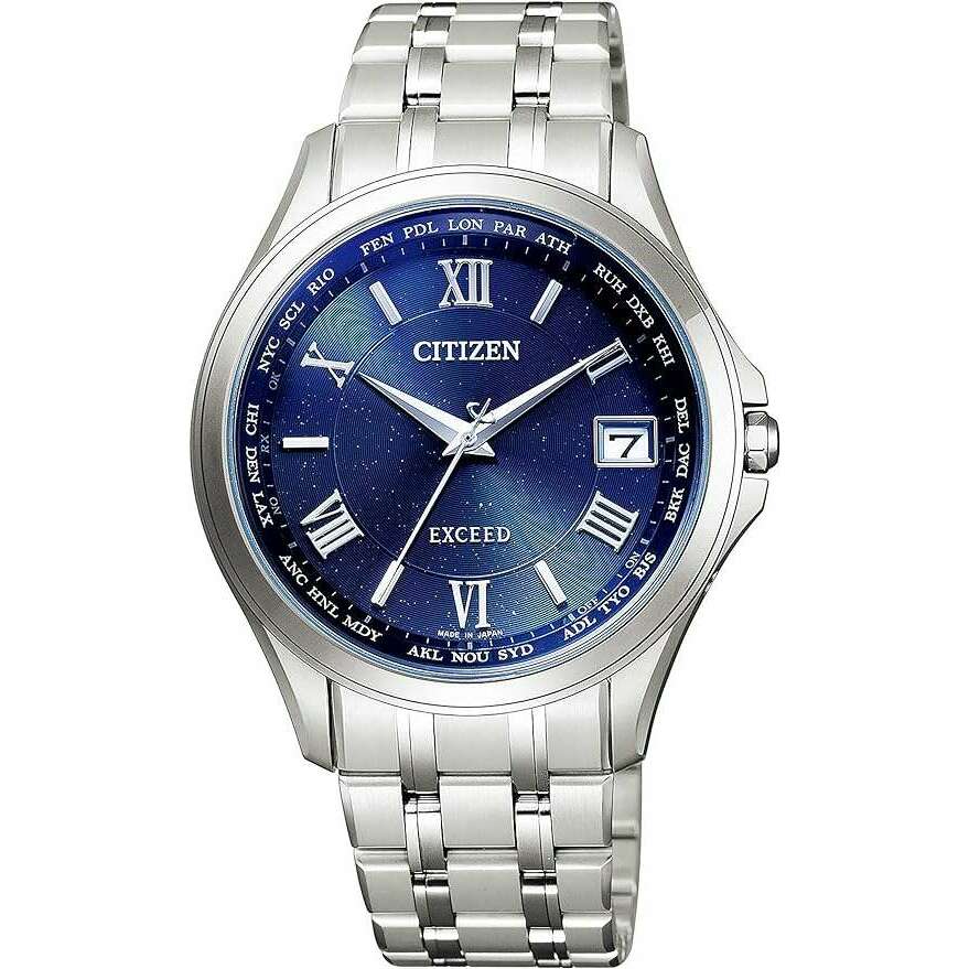 ROOK JAPAN:CITIZEN EXCEED DIRECT FLIGHT ECO-DRIVE RADIO CONTROLLED SILVER & BLUE MEN WATCH CB1080-52L,JDM Watch,Citizen Exceed