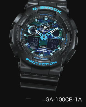 CASIO G-SHOCK BLACK & BLUE CAMOUFLAGE ANALOG DIGITAL DIAL MEN WATCH GA-100CB-1AJF