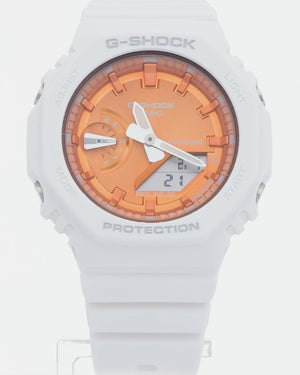 CASIO G-SHOCK PRECIOUS HEART SELECTION MID-SIZE MODEL WHITE & ORANGE LADIES WATCH GMA-S2100WS-7AJF