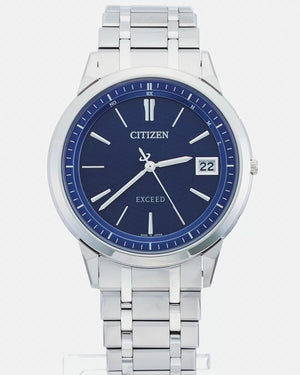 CITIZEN EXCEED ECO-DRIVE RADIO CONTROLLED ELEGANT THIN MODEL SILVER & BLUE MEN WATCH AS7150-51L