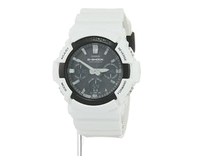 CASIO G-SHOCK RADIO SOLAR ANALOG DIGITAL BLACK DIAL WHITE STRAP MEN WATCH GAW-100B-7AJF