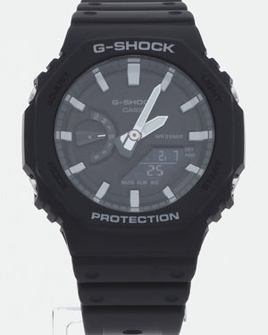 CASIO G-SHOCK CARBON CORE GUARD BLACK RUBBER STRAP WHITE HANDS MEN WATCH GA-2100-1AJF