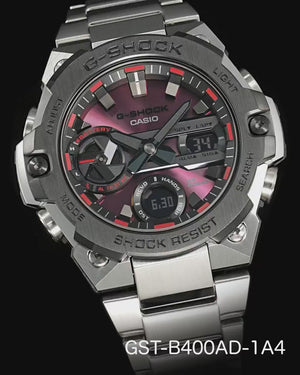 CASIO G-SHOCK G-STEEL SMARTPHONE-LINKED CARBON CORE GUARD SILVER & RED MEN WATCH GST-B400AD-1A4JF