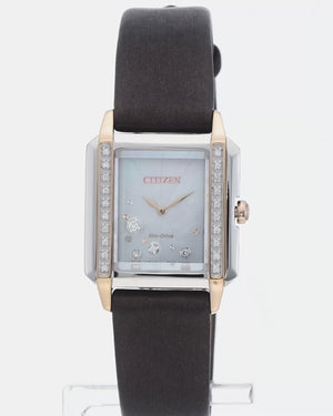 CITIZEN L ECO-DRIVE SQUARE MODEL DIAMONDS PEARL COLORED DIAL LADIES WATCH EG7068-16D