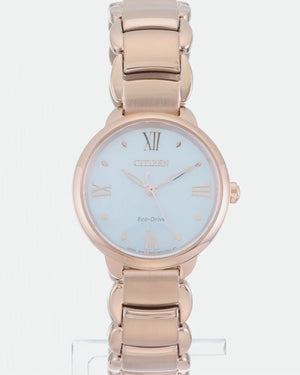 CITIZEN L ROUND COLLECTION ECO-DRIVE PINK GOLD STRAP PEARLY DIAL LADIES WATCH EM0928-84D