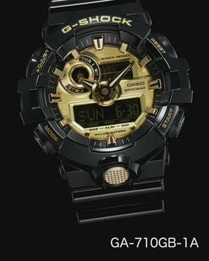 CASIO G-SHOCK BLACK RUBBER STRAP ANALOG DIGITAL GOLD DIAL MEN WATCH GA-710GB-1AJF