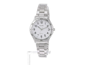 ALBA SPORTS DOME INORGANIC GLASS SILVER STRAP WHITE DIAL LADIES WATCH AQQK407