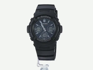 CASIO G-SHOCK SOLAR BLACK RUBBER STRAP NAVY BLUE DIAL MEN WATCH AWG-M100SB-2AJF