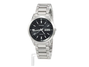 CITIZEN EXCEED ECO-DRIVE RADIO CONTROLLED DAY-DATE MODEL SILVER & BLACK MEN WATCH AT6030-51E