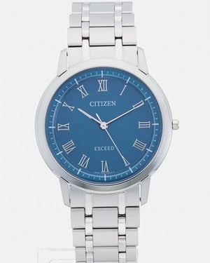 CITIZEN EXCEED ANALOG THIN MODEL TITANIUM SILVER STRAP BLUE DIAL MEN WATCH AR4000-63L