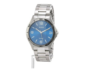 ALBA SPORTS DOME INORGANIC GLASS SILVER STRAP BLUE DIAL MEN WATCH AQPK412