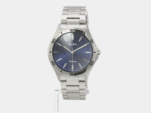 ALBA SPORTS ANALOG DOME INORGANIC GLASS SILVER STRAP BLUE DIAL MEN WATCH AQPK411