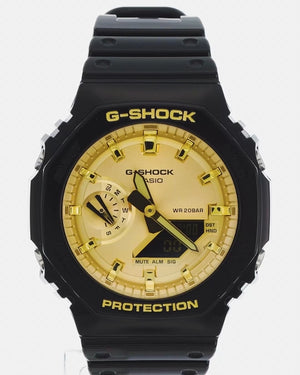 CASIO G-SHOCK DAY-DATE BLACK RUBBER STRAP GOLD DIAL MEN WATCH GA-2100GB-1AJF