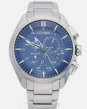 CITIZEN ECO-DRIVE BLUETOOTH SOLAR SUPER TITANIUM MODEL SILVER & BLUE MEN WATCH BZ1040-50L