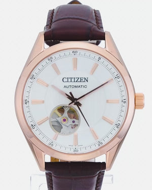 CITIZEN COLLECTION MECHANICAL OPEN HEART BROWN & PINK GOLD MEN WATCH NH9112-19A