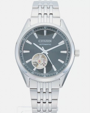 CITIZEN COLLECTION MECHANICAL AUTOMATIC OPEN HEART SILVER & BLACK MEN WATCH NH9110-90E