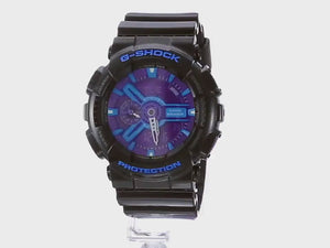 CASIO G-SHOCK DAY-DATE BLACK RUBBER STRAP BLUE/PURPLE DIAL MEN WATCH GA-110HC-1AJF